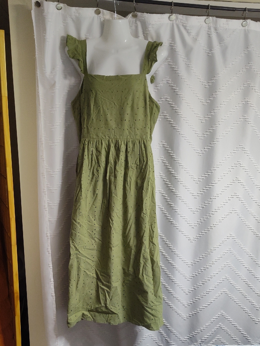 Anne Klein Olive Eyelet Midi Dress with Ruffle Straps